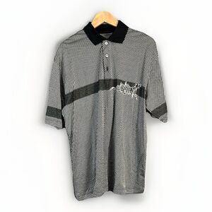 Vintage In Fiamme Polo Shirt Men’s Large Black White Pattern Golf Italy Cotton